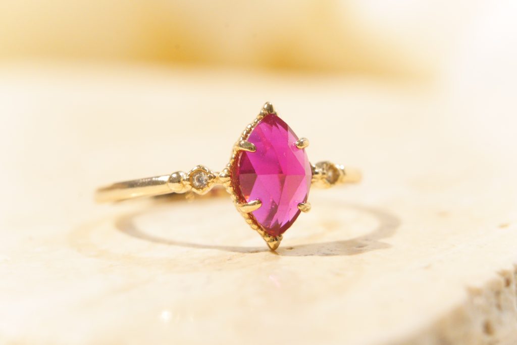 Vintage Marquise Ruby Ring | S925 Sterling Silver 18K Gold Plated Rose Red Gemstone