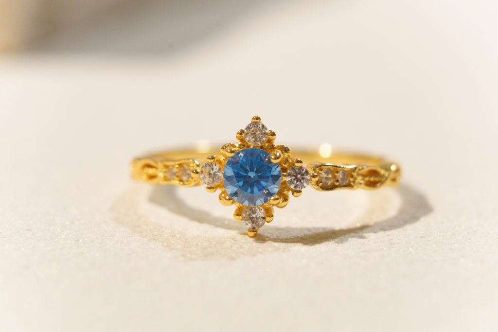 Celestial Snowflake Halo Ring | S925 Sterling Silver 18K Gold Plated Blue Zircon Engagement Ring