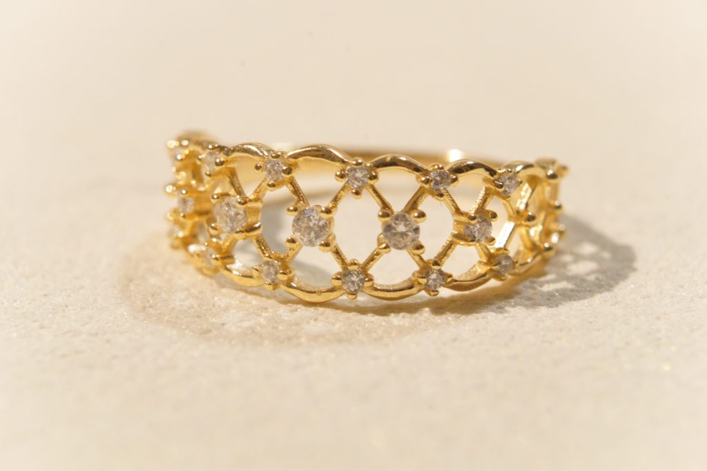 Starlit Lace Vintage Ring | S925 Sterling Silver 18K Gold Plated Wide Zircon Band