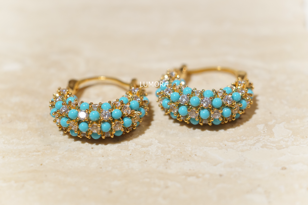 Blue Turquoise U-Shape CZ Earrings