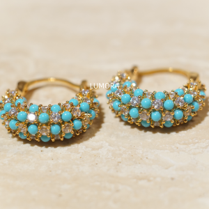 Blue Turquoise U-Shape CZ Earrings
