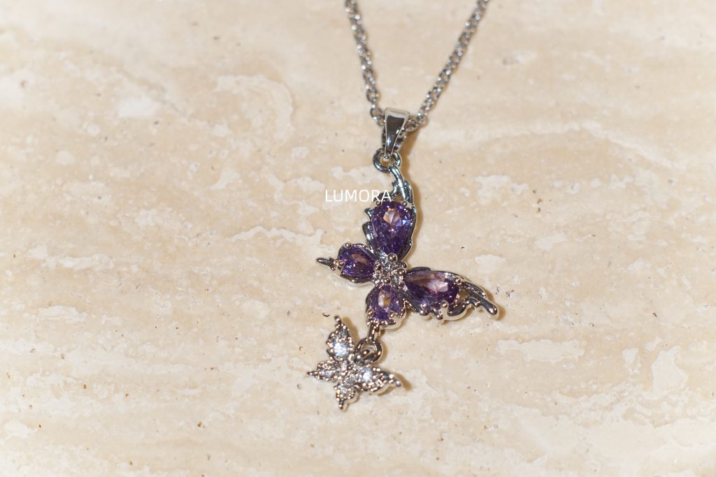 Purple Butterfly CZ Necklace