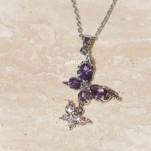 Purple Butterfly CZ Necklace