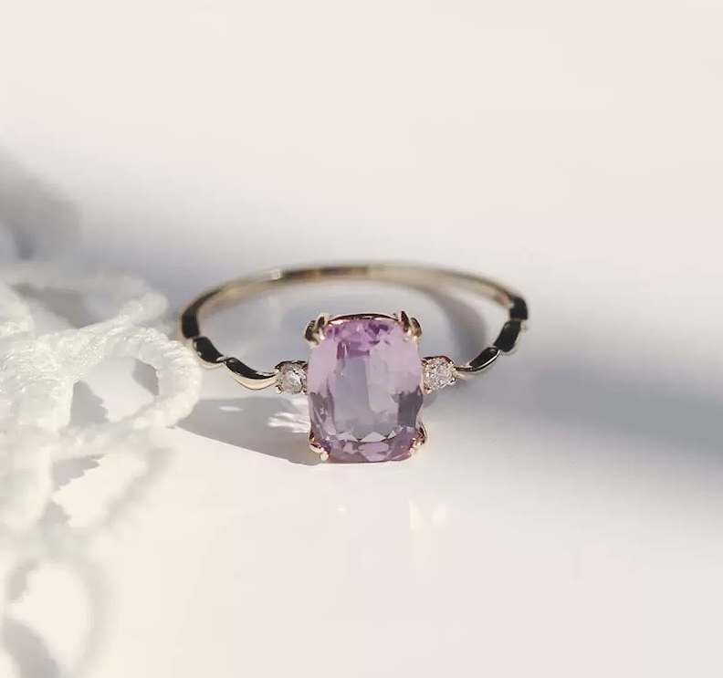 Vintage Wave Amethyst Ring | S925 Sterling Silver 18K Gold Plated | Natural Purple Crystal