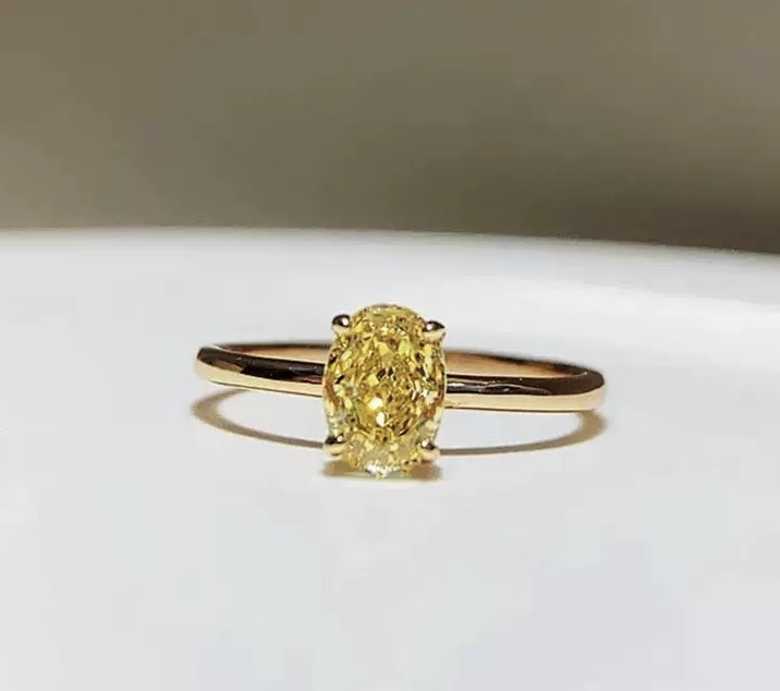 Classic Oval Yellow CZ Solitaire Ring | S925 Sterling Silver 18K Gold Plated